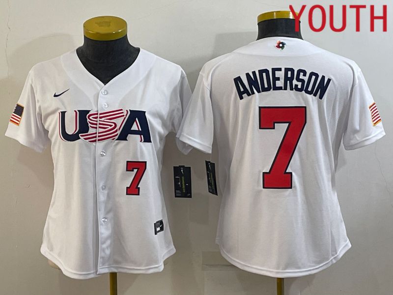 Youth 2023 World Cub USA 7 Anderson White MLB Jersey5
